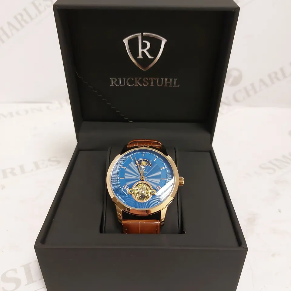 MENS RUCKSTUHL AUTOMATIC DIAL – R100 -TOURBILLION DESIGN DIAL – GLASS EXHIBITION BACK – LEATHER STRAP