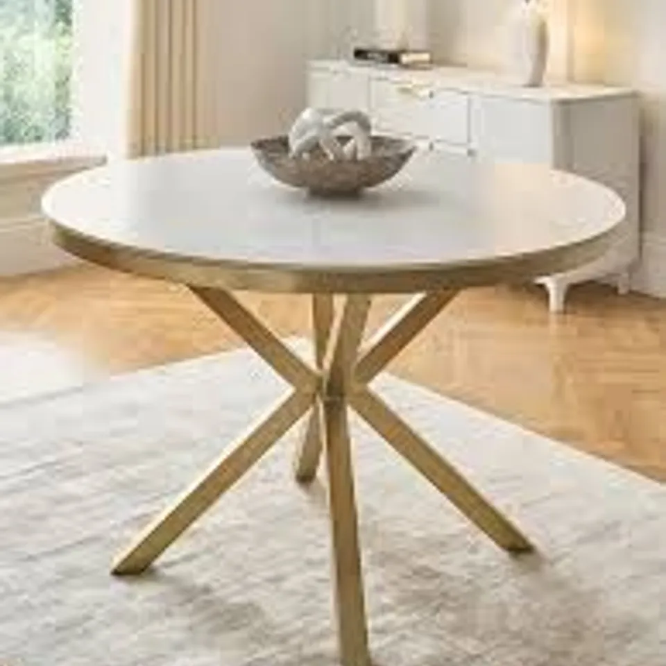 BOXED SAVANNAH 120cm ROUND CERAMIC DINING TABLE - WHITE/BRASS (2 BOXES) RRP £399