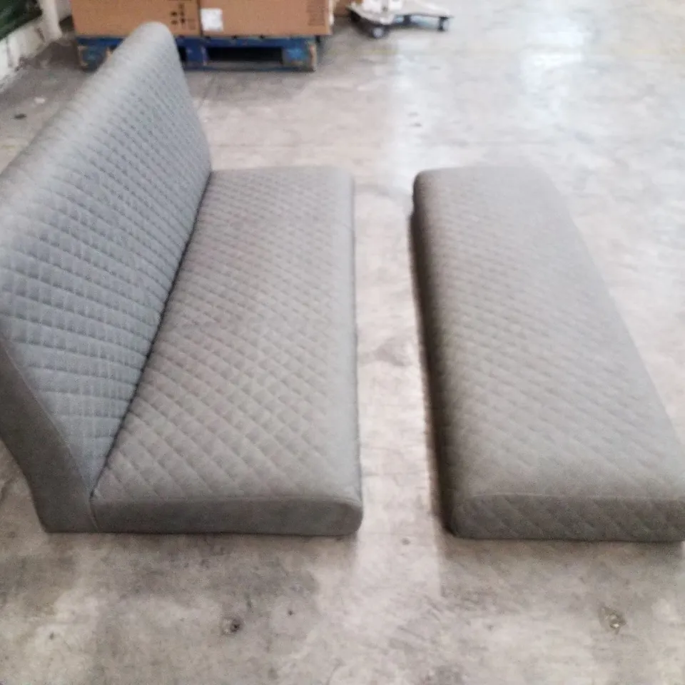 QUALITY DESIGNER 2 SEATER SOFA & RECTANGLER FOOTSTOOL - GREY FAUX LEATHER