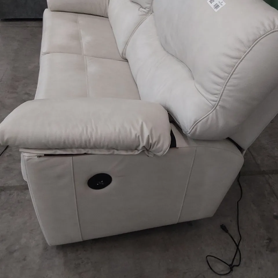 QUALITY BRITISH DESIGNER G PLAN POWER RECLINING THREE SEATER SOFA CAMBRIDGE CHALK LEATHER 