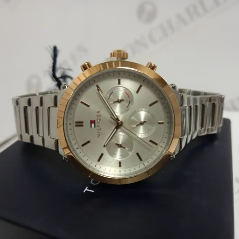 TOMMY HILFIGER STAINLESS STEEL GOLD BEZEL WATCH