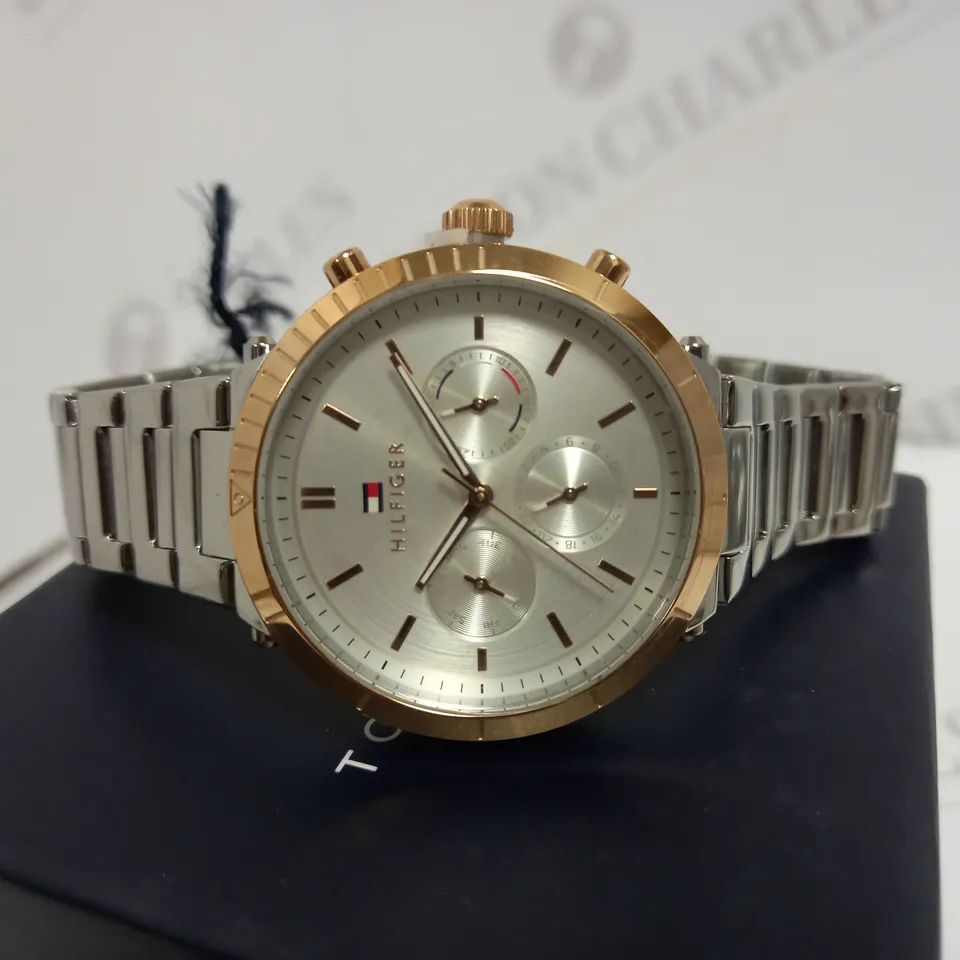 TOMMY HILFIGER STAINLESS STEEL GOLD BEZEL WATCH RRP £179