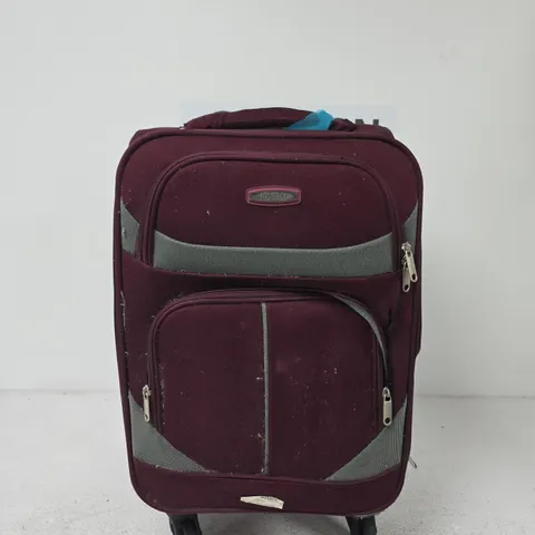 PREMIER MAROON WHEELED SUITCASE WITH MULTIPLE ZIP POCKETS