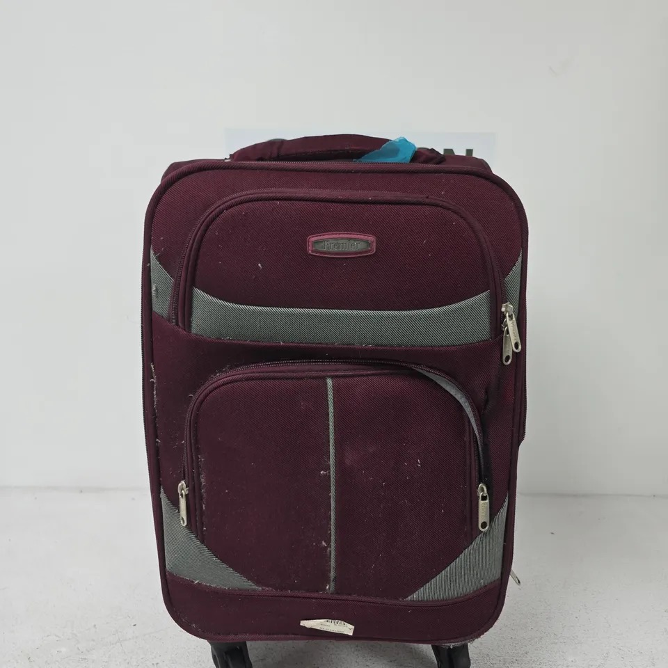 PREMIER MAROON WHEELED SUITCASE WITH MULTIPLE ZIP POCKETS