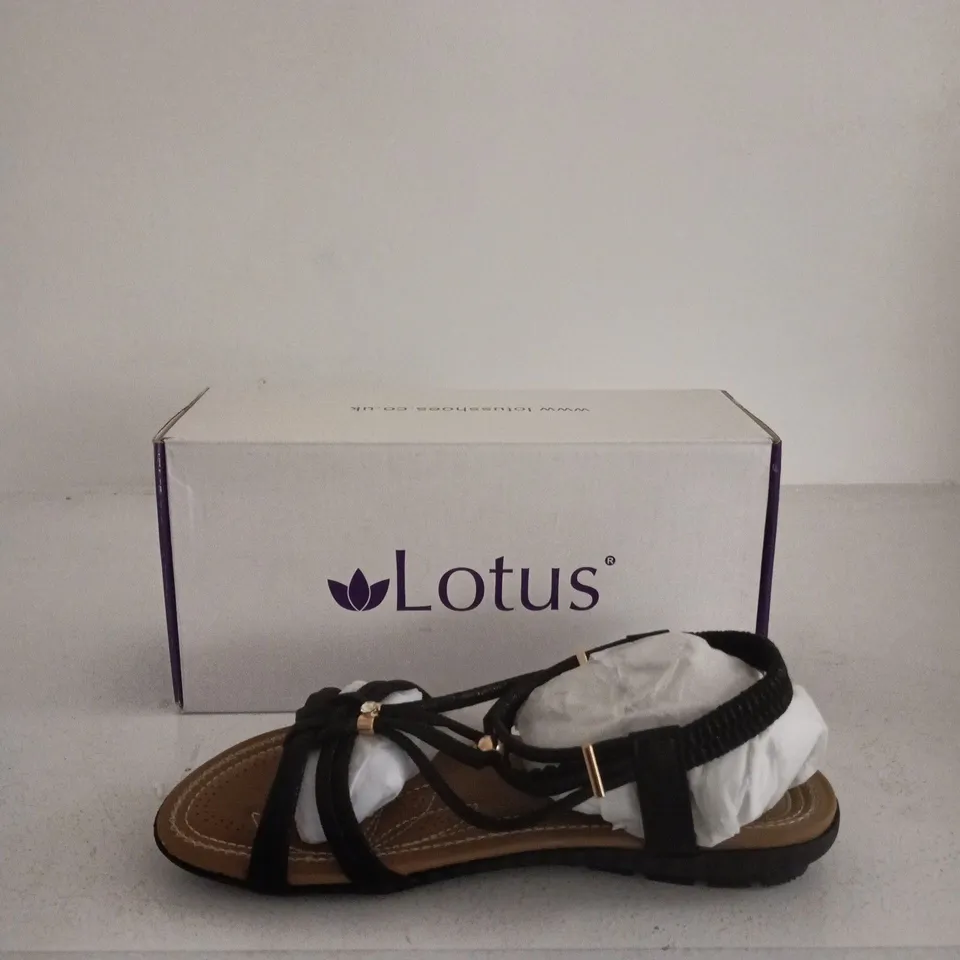 LOTUS WOMEN'S BLACK STRAPPY SANDALS WITH GOLD-TONE ACCENTS – BOXED UK SIZE 8