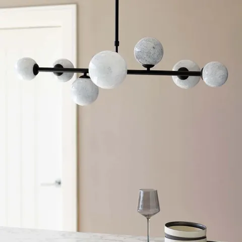 BOXED DANETTI RILEY MARBLE LOOK GLASS 7 LIGHT HORIZONTAL PENDANT