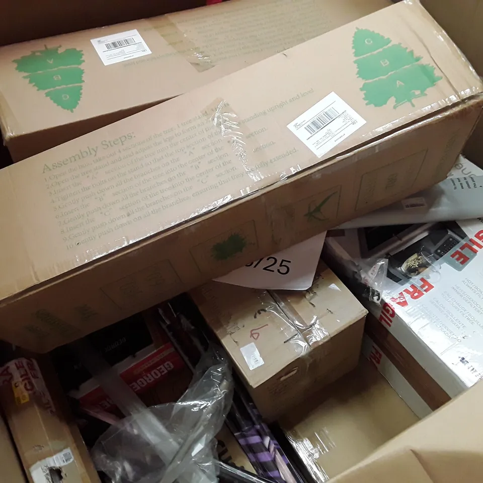 PALLET TO CONTAIN AN ASSORTMENT OF HOUSEHOLD ITEMS TO INCLUDE CHRISTMAS TREES, JUICER, RICE COOKER AND WORKS ECT