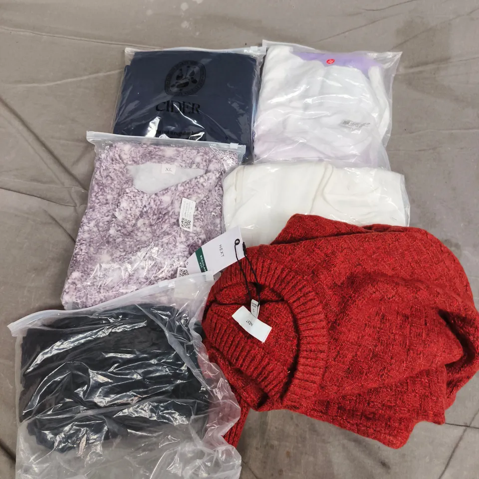 APPROXIMATELY 30 ASSORTED CLOTHING ITEMS IN VARIOUS SIZES, STYLES & COLOURS TO INCLUDE BRANDS SUCH AS CIDER, NEXT, FRUIT OF THE LOOM, ETC - COLLECTION ONLY