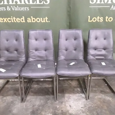 SET OF 4 DARK GREY LEATHER DINING CHAIRS