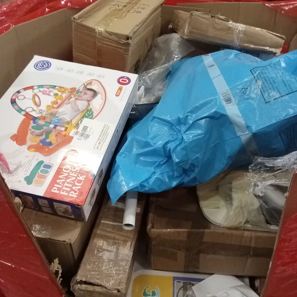 PALLET OF ASSORTED HOUSEHOLD GOODS AND PRODUCTS TO INCLUDE; BABY PRODUCTS, BOXED FURNITURE ETC