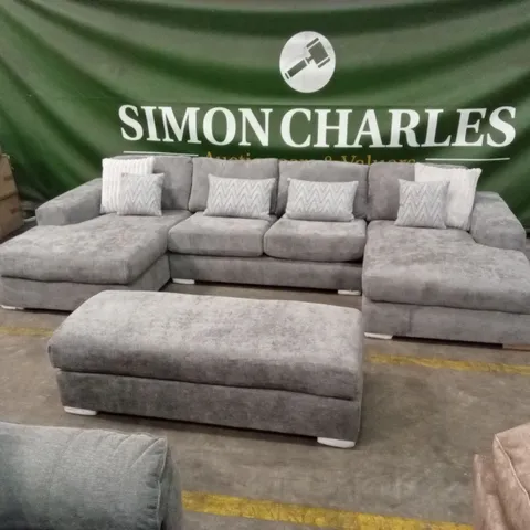 BROADGATE LARGE U-SHAPE MODULAR SOFA WITH FOOTSTOOL - GREY