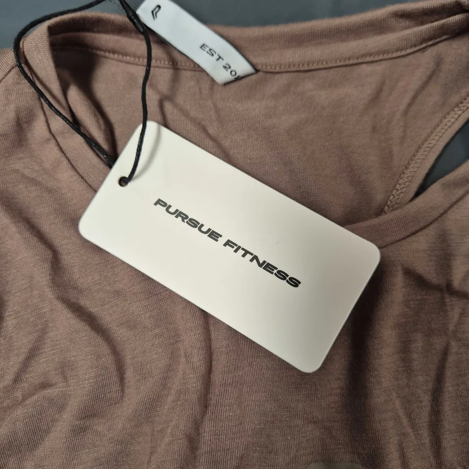 PURSUE FITNESS LIGHTWEIGHT CROP GYM TANK TOP – NEUTRAL BROWN – SIZE M