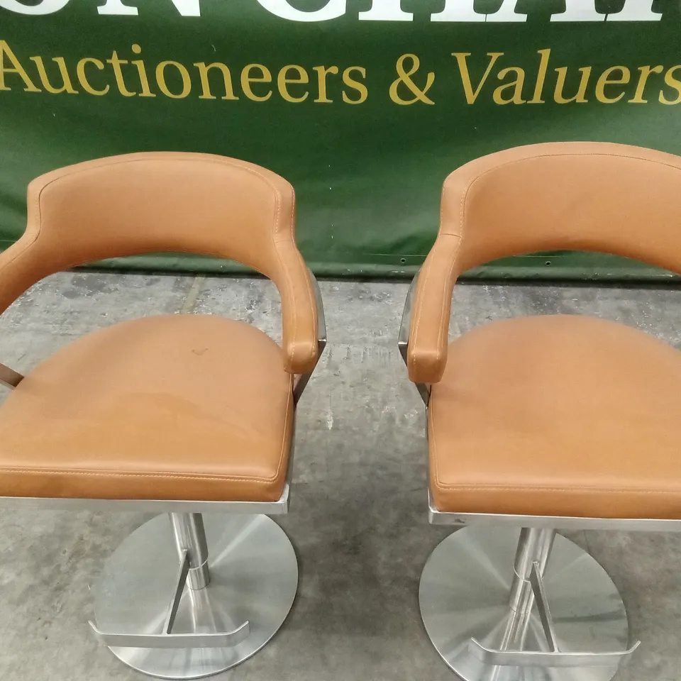 SET OF 2 FIRENZA BAR STOOLS IN TAN PU LEATHER AND CHROME BASE