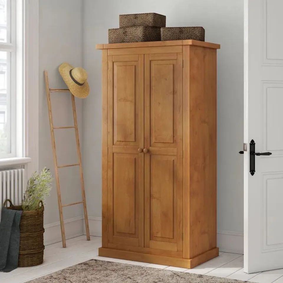 BOXED CHUNKY 2-DOOR SMALL SOLID WOOD WARDROBE (1 BOX)