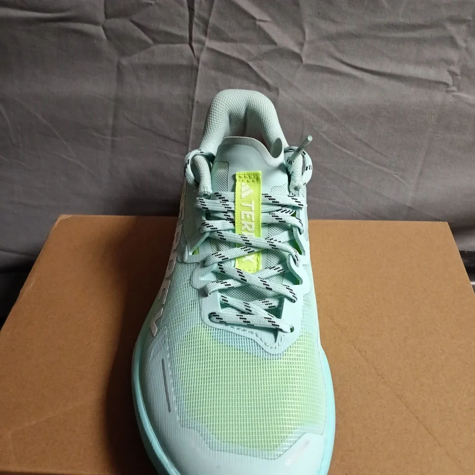 BOXED PAIR OF ADIDAS TERREX TRAIL RUNNING SHOES – MINT/TURQUOISE - UK SIZE 6.5