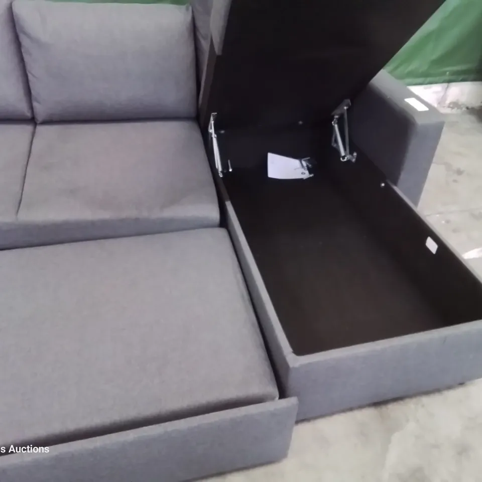 DESIGNER BLAIS SLEEPER CHAISE SOFA WITH PULL OUT BED & OTTOMAN STORAGE GREY FABRIC 