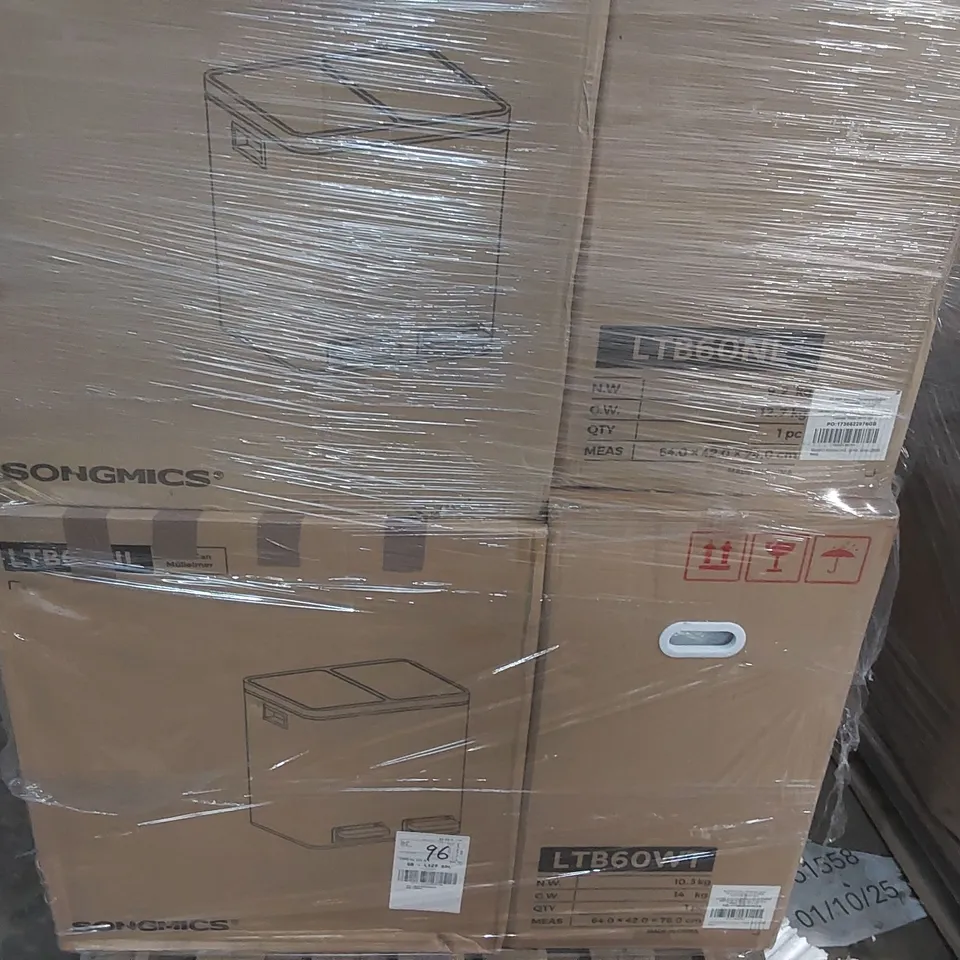 PALLET CONTAINING A LARGE QUANTITY OF SONGMICS BINS AND OTHER ASSORTED ITEMS