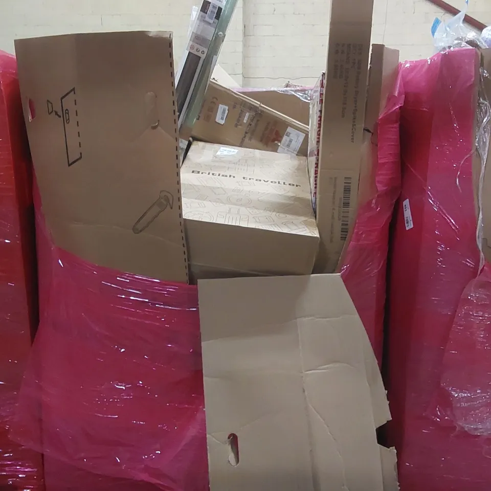 PALLET OF ASSORTED ITEMS INCLUDING: ROLLATOR, BLINDS, LIGHTS, MUGS, RETRACTABLE WASHING LINE ECT