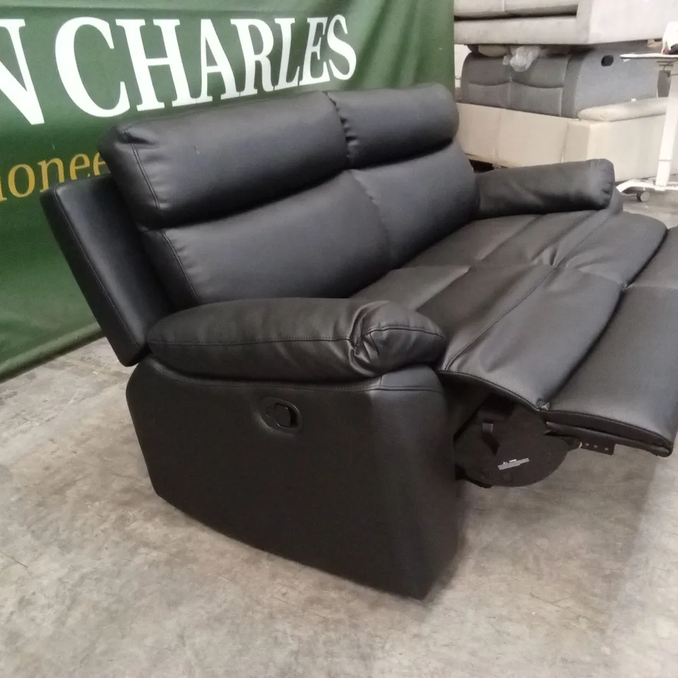 EDISON 3 SEATER LUXURY FAUX LEATHER MANUAL RECLINER SOFA - BLACK RRP £799
