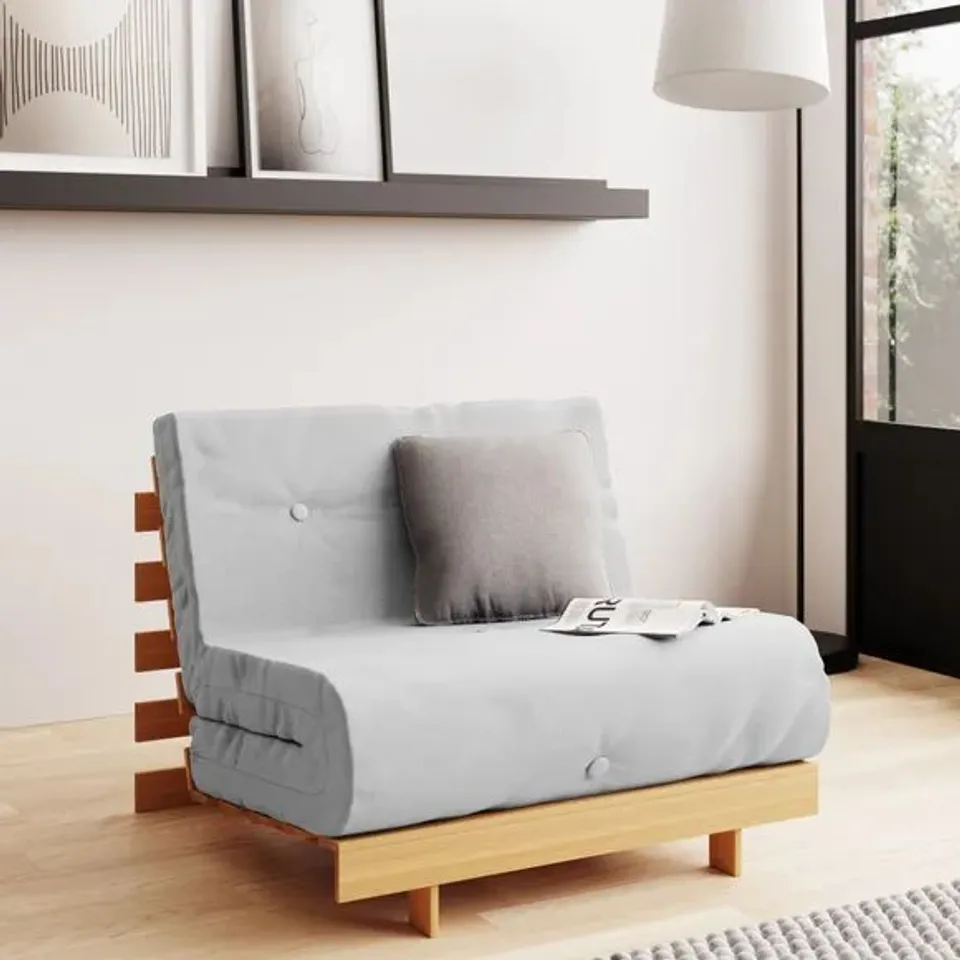 BOXED FUTON IN GREY WITH WOODEN BASE - 2BOXES 