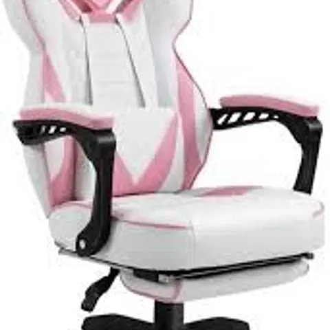 BOXED VINSETTO COMPUTER GAMING CHAIR, RACING DESK CHAIR WITH LUMBAR SUPPORT AND FOOTREST, PU LEATHER GAMER CHAIR WITH HEADREST AND SWIVEL WHEELS FOR HOME, PINK