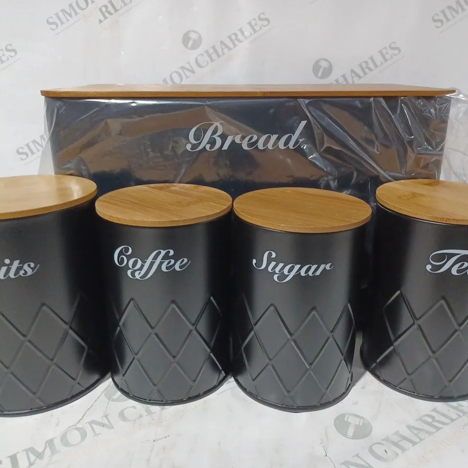 BOXED HOCHSTE 5PC KITCHEN TIN SET IN BLACK