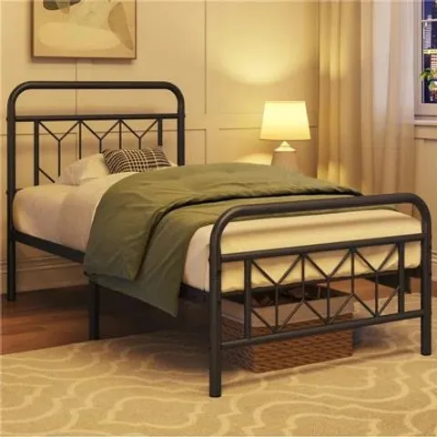 BOXED MODERN METAL BED FRAME WITH VINTAGE HEAD BOARD (1 BOX)