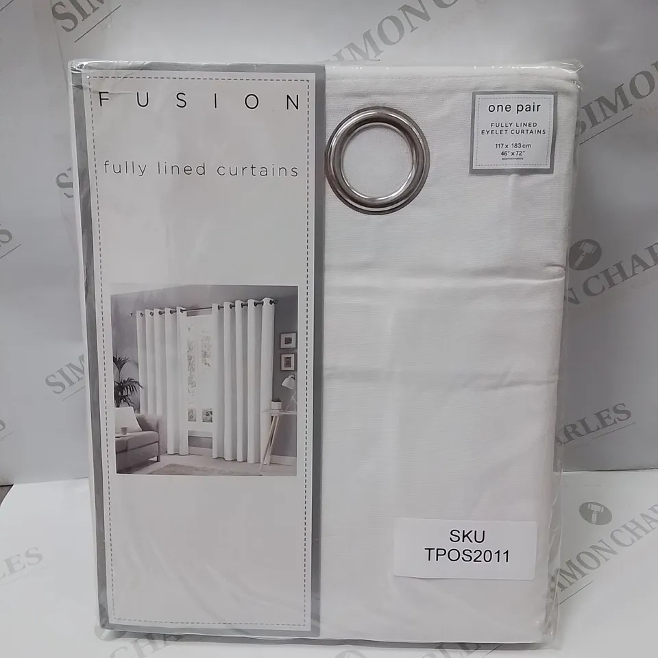 BRAND NEW FUSION FULLY LINED EYELET CURTAINS 117 X 183CM -WHITE-