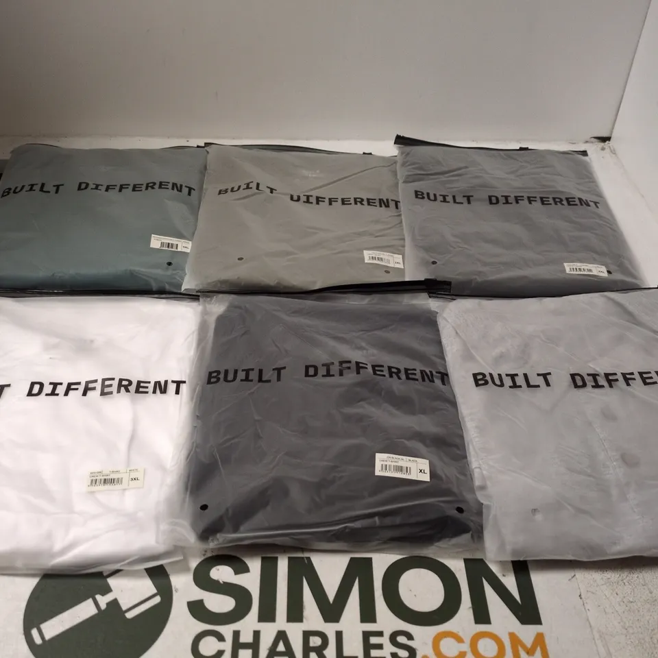 SET OF APPROXIMATELY 20 ASSORTED BUILT DIFFERENT T-SHIRTS/SHIRTS IN VARIOUS COLOURS AND SIZES