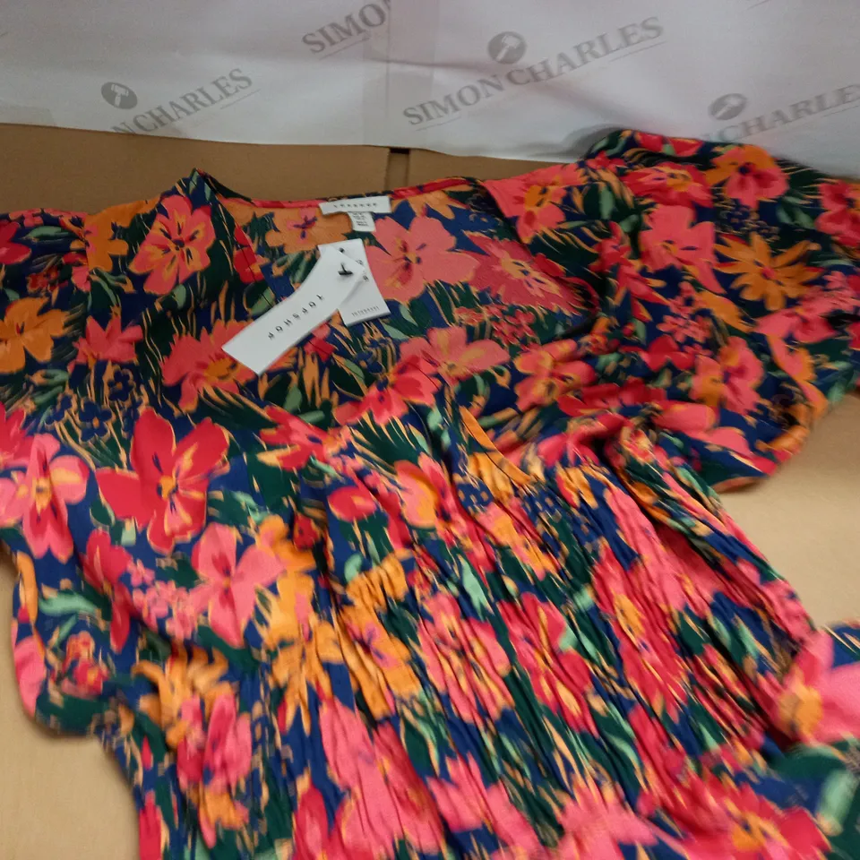 TOPSHOP LARGE FLORAL SHIRRED WAIST PEPLUM MIDI DRESS IN MULTI - UK 12