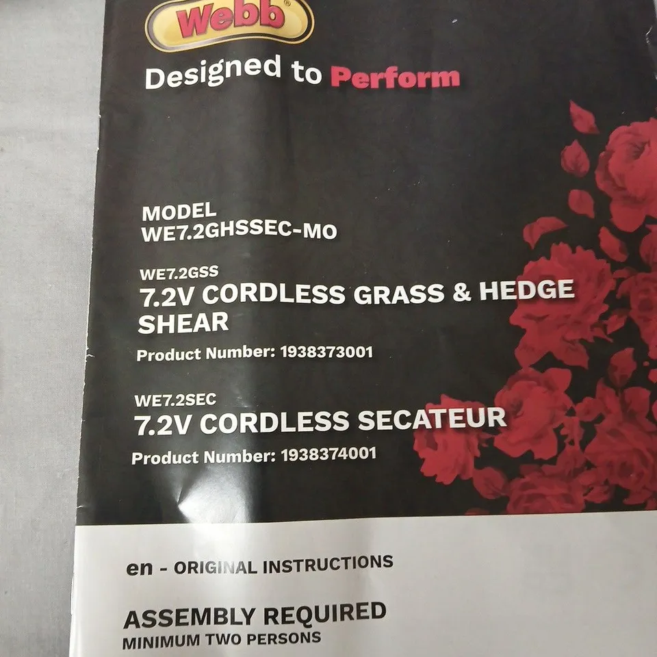 WEBB WE7.2GSS 7.2V CORDLESS GRASS & HEDGE SHEAR SET