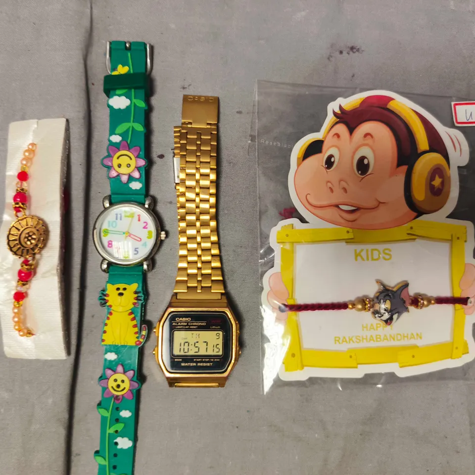 APPROXIMATELY 10 ASSORTED JEWELLERY ITEMS TO INCLUDE WATCHES, BRACELETS, ETC