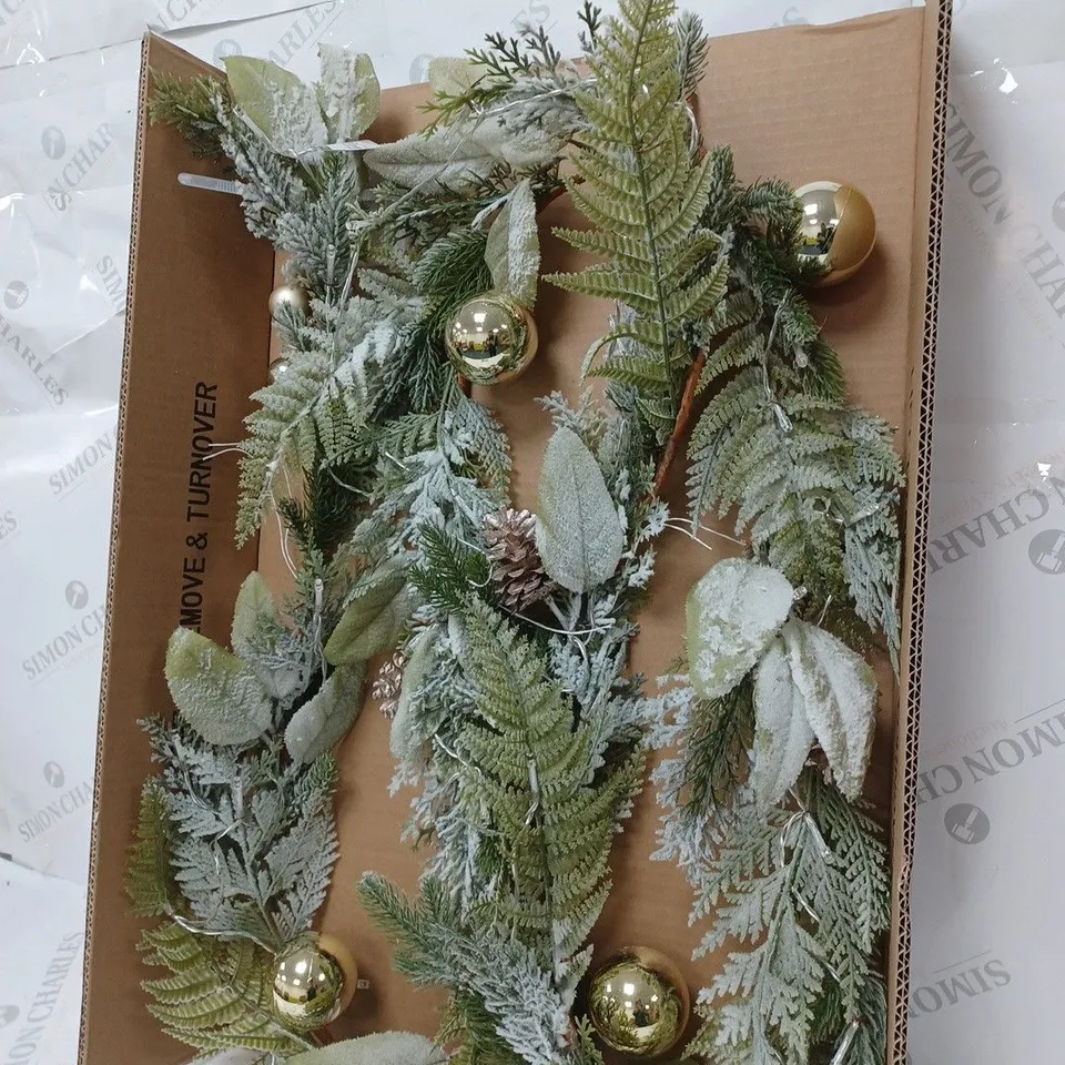 9FT PRE LIT FROSTED GARLAND WITH BAUBLES RRP £39.99