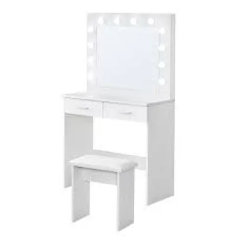 BOXED HOLLYWOOD WHITE DRESSING TABLE SET WITH LED LIGHTS