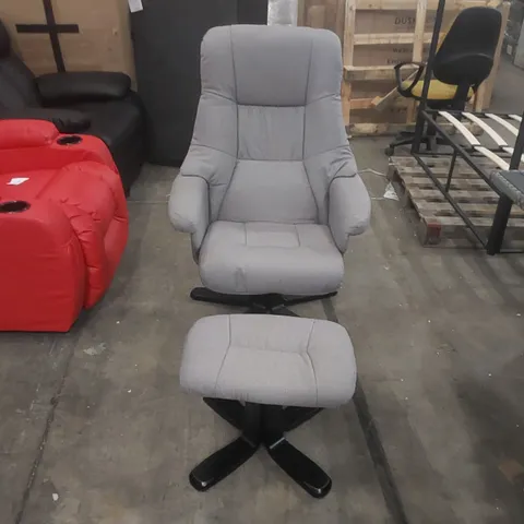 QUALITY DESIGNER FABRIC UPHOLSTERED SWIVEL ARMCHAIR WITH FOOTREST 