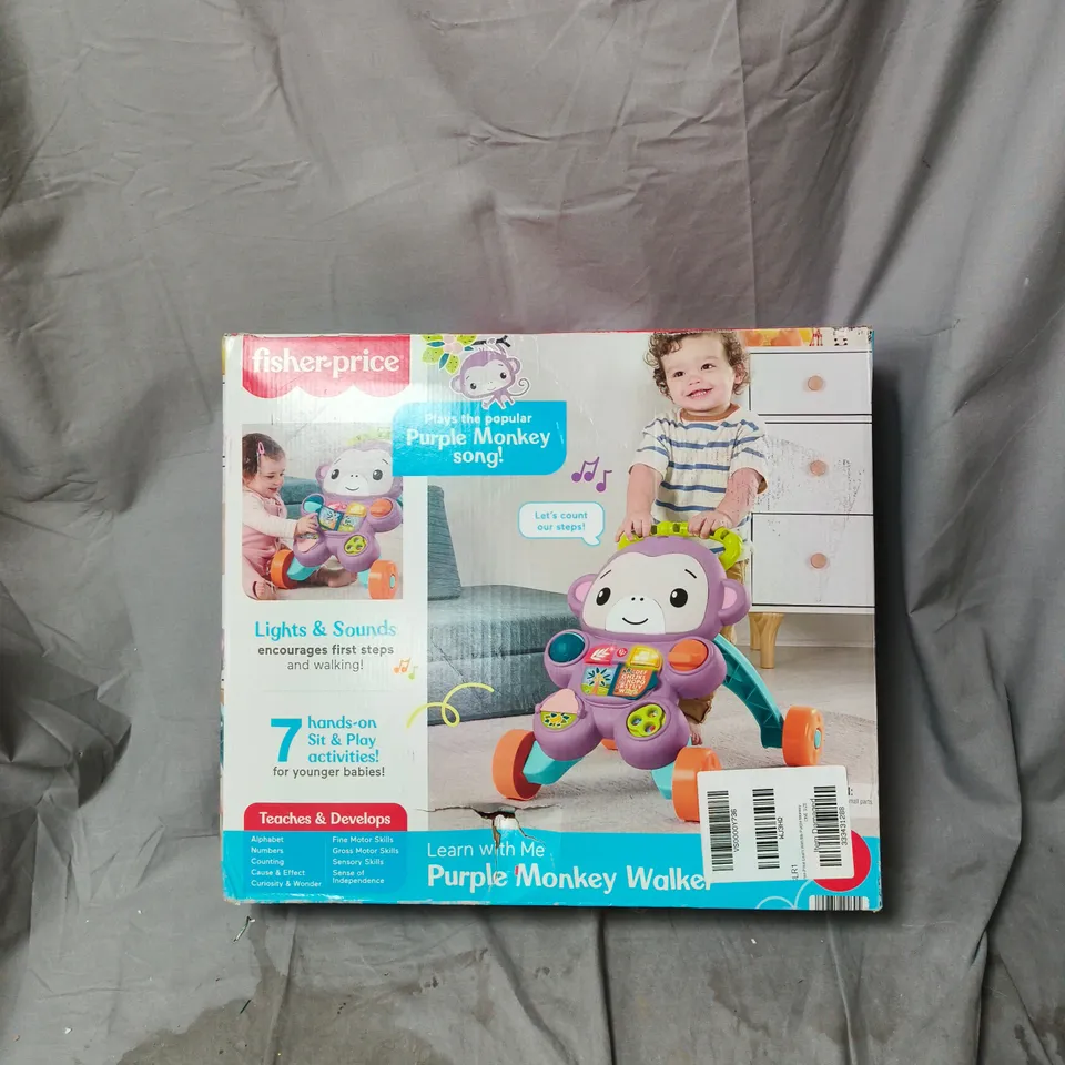 BOXED FISHER-PRICE LEARN WITH ME PURPLE MONKEY WALKER BABY LEARNING TOY WITH MUSIC & LIGHTS