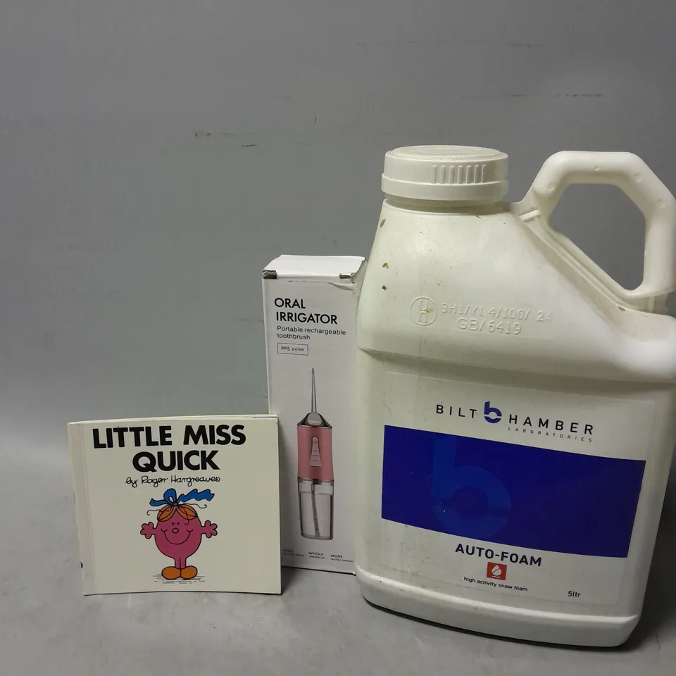 BOX OF APPROXIMATELY 8 ASSORTED ITEMS TO INCLUDE - ORAL IRRIGATOR , AUTO FOAM , LITTLE MISS QUICK ETC