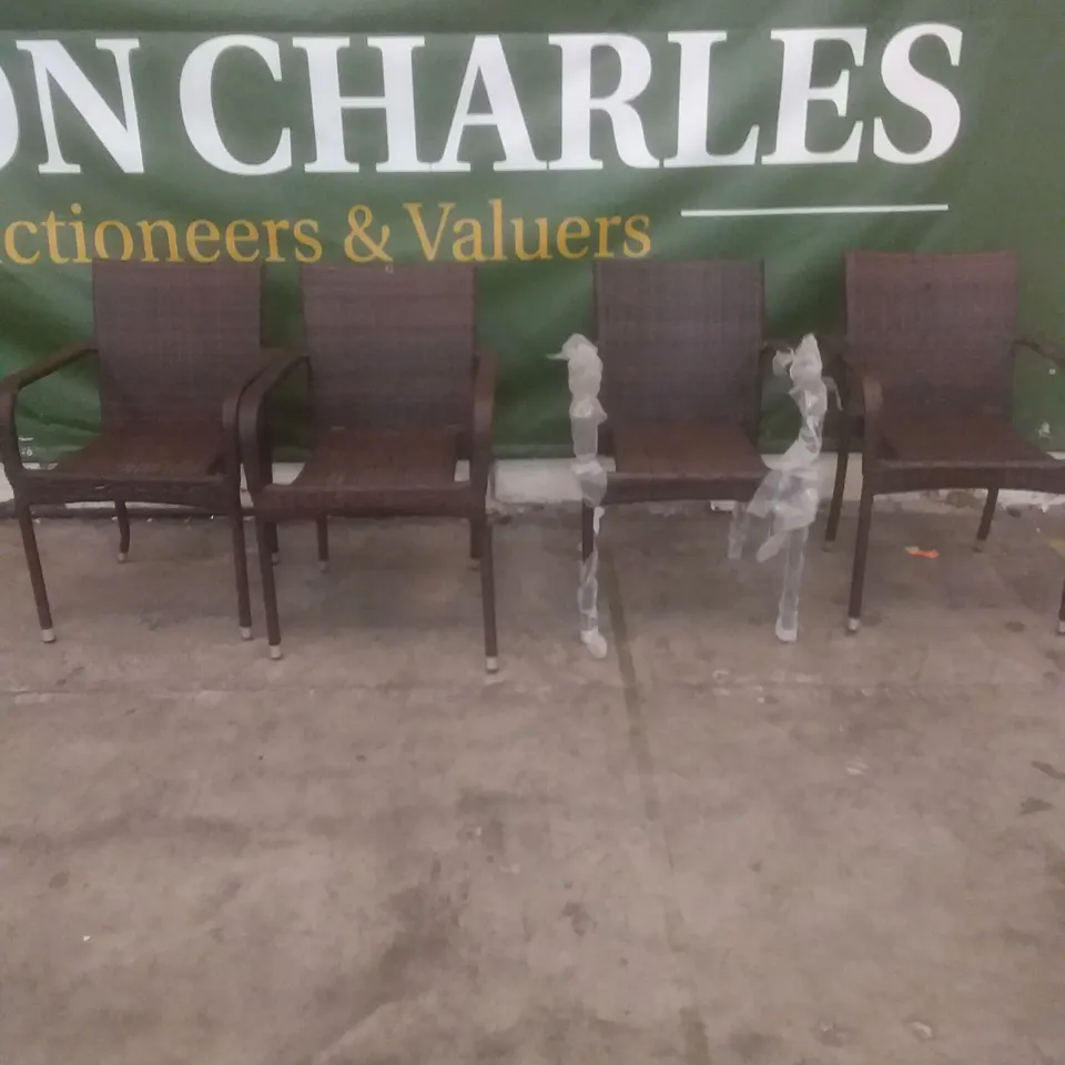 X4 RATTAN EFFECT GARDEN CHAIRS BROWN