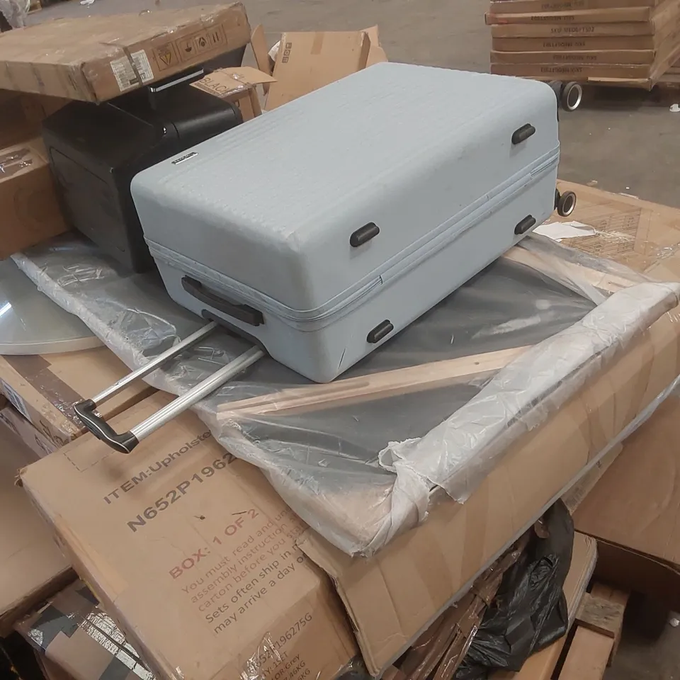 PALLET CONTAINING A VERY LARGE QUANTITY OF ASSORTED ITEMS INCLUDING:FURNITURE PARTS, AIR FRYER, SUITCASE, AIRCOOLER ECT