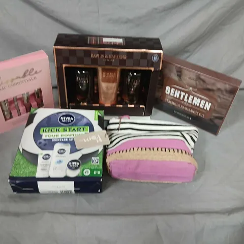 FIVE ASSORTED COSMETIC GIFT SETS TO INCLUDE; BAYLISS AND HARDING, SALUBRITO, NIVEA AND PEACE OF MIND