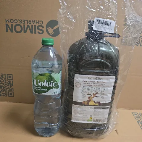 APPROXIMATELY 3  ASSORTED FOOD ITEMS TO INCLUDE VOLVIC WATER AND VIRGIN OLIVE OIL 