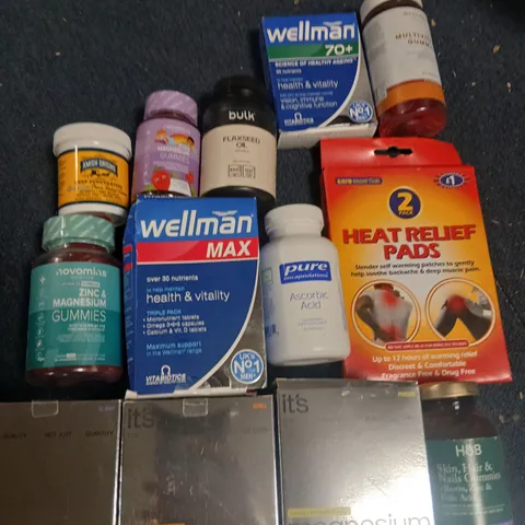 ASSORTED HEALTH & WELLNESS SUPPLEMENTS INCLUDING WELLMAN, MAGNESIUM PRODUCTS AND HEAT RELIEF PADS