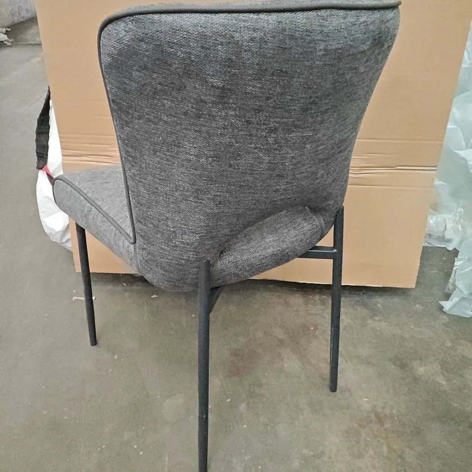 SET OF 3 GREY FABRIC DINING CHAIRS WITH CUT OUT BACKS ON METAL LEGS