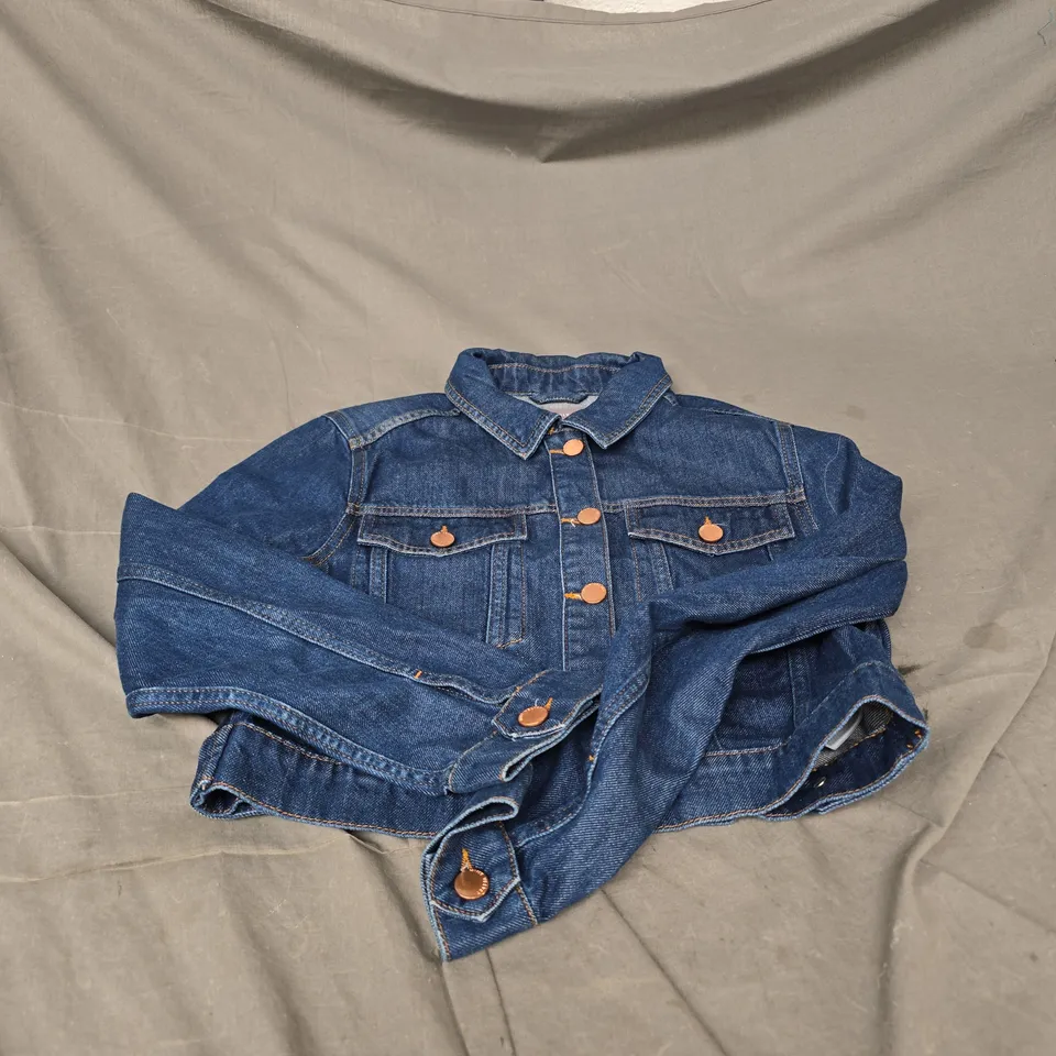 MINT VELVET CROPPED DENIM JACKET IN INDIGO SIZE 12
