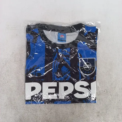 BAGGED PEPSI FOOTBALL JERSEY IN BLACK/BLUE SIZE LARGE
