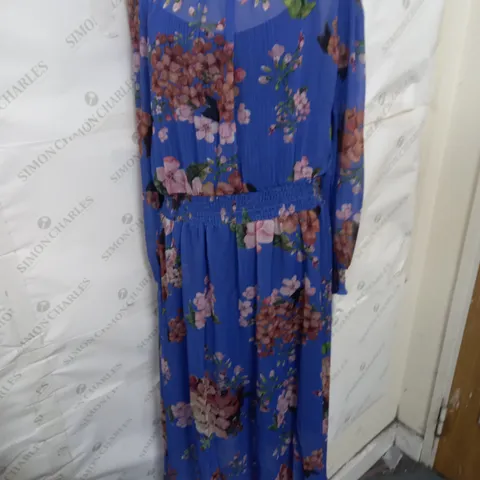 URBAN TOUCH FLORAL PRINT 2 LAYER LONG SLEEVE MIDI DRESS IN DARK BLUE SIZE 14