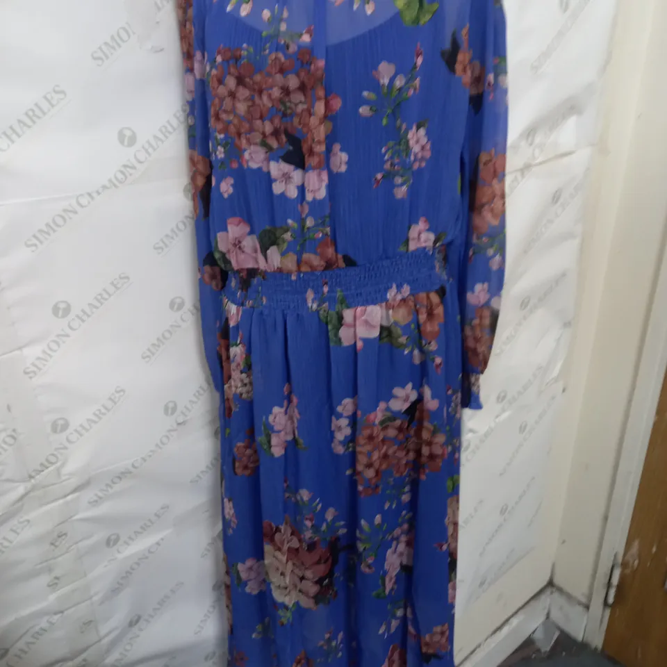 URBAN TOUCH FLORAL PRINT 2 LAYER LONG SLEEVE MIDI DRESS IN DARK BLUE SIZE 14