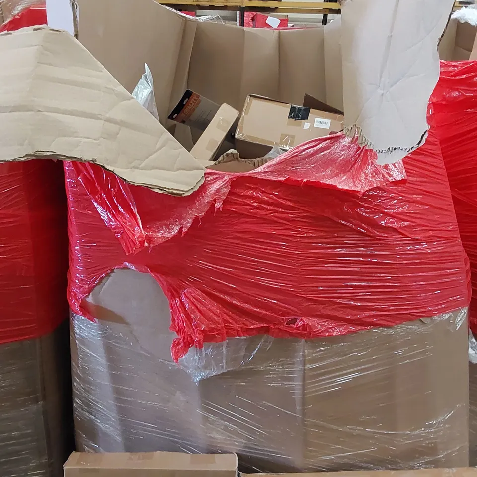 PALLET OF ASSORTED ITEMS INCLUDING: FOLDABLE BATH TUB, LAMINATOR, LED LIGHTS, SHELVES