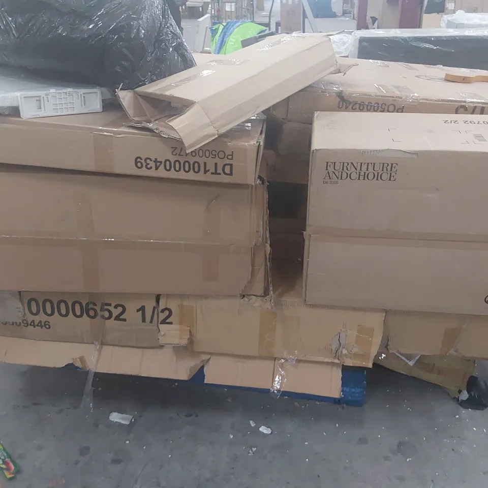 PALLET OF ASSORTED BOXED DINING TABLE PARTS 