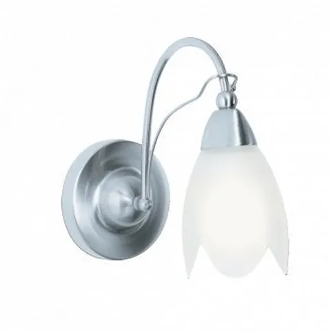 ENDON LIGHTING PETAL 1 LIGHT WALL LIGHT, SATIN NICKEL/OPAL GLASS